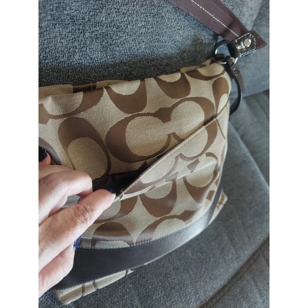 Coach Signature F19220 Crossbody Shoulder Handbag Purse Brown Coach Charm Pocket